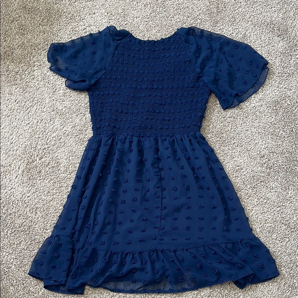 Blue Ruffled Tiered Mini Sundress with Puff Sleeves - Picture 6 of 6